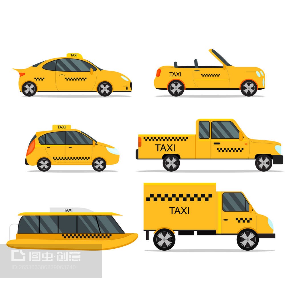 出租車服務(wù)車集矢量廣告設(shè)計